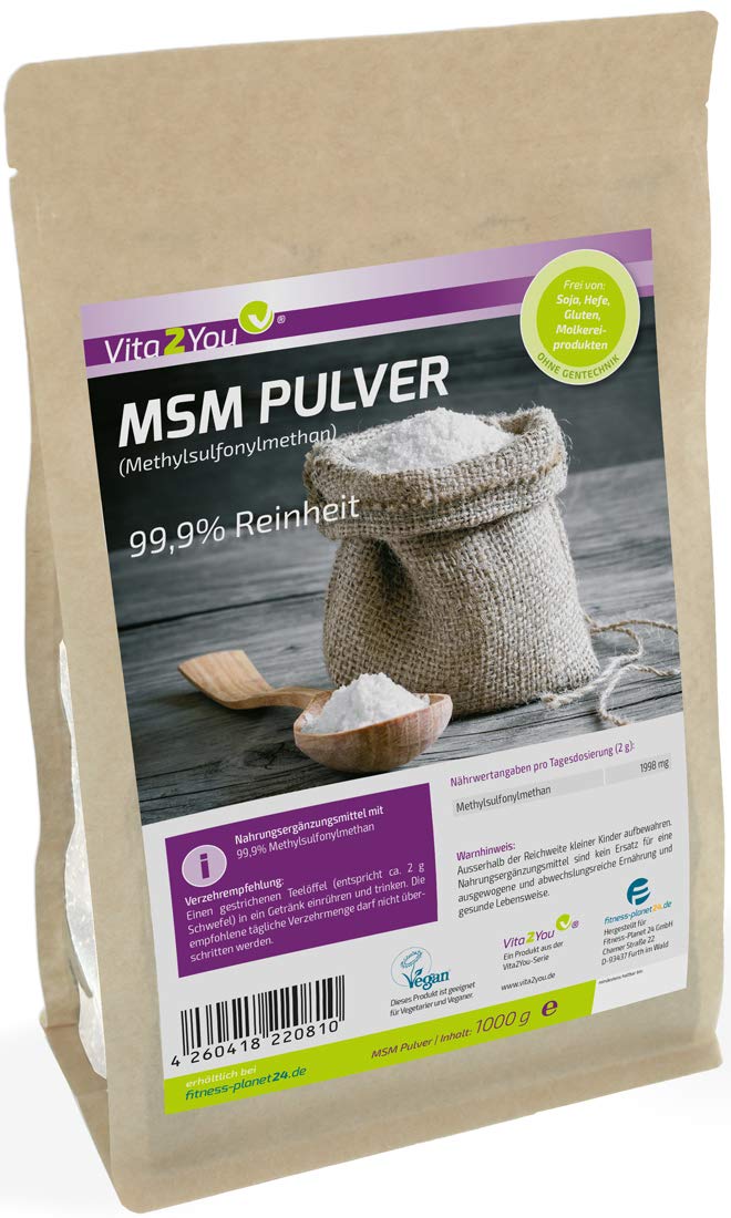 Vita2You MSM powder 1000g - (methylsulfonylmethane) 99.9% purity - mesh factor 40-80 - 1kg organic sulfur - premium quality - NewNest Australia