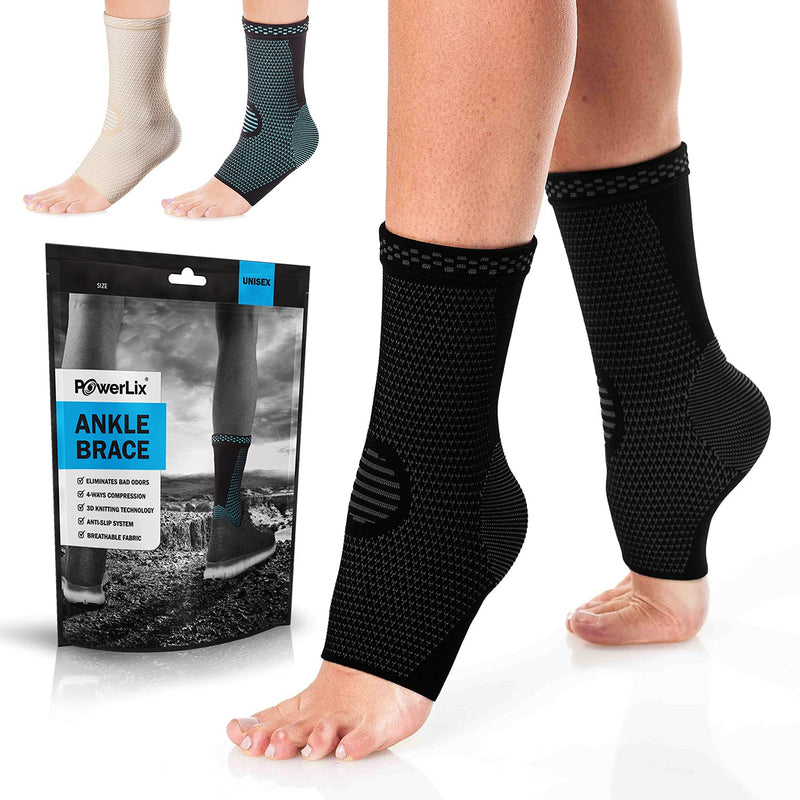 Powerlix,Powerlix Ankle Support 1 Pair Professional Ankle Brace For Women / Men Compression Socks Foot Bandage For Plantar Fasciitis, Arthritis, Acl, Joint Pain, Heel Spurs, Sports, Black, L - NewNest Australia