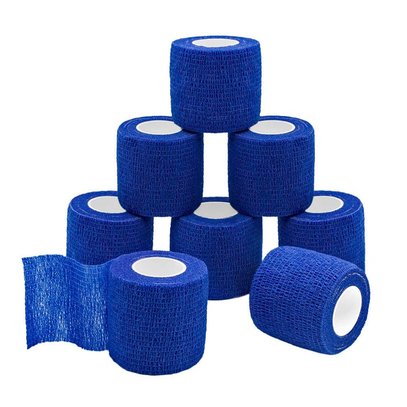 QiGui 8 Rolls Self-Adhesive Cohesive Bandage Adhesive Bandage Fixing Bandage Elastic Bandage Plaster Bandage for Fingers, Hands, Toes and Feet 5cm x 4.5m (Blue) Blue - NewNest Australia
