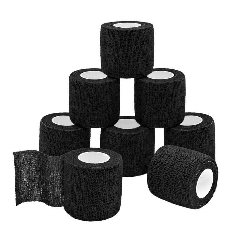 QiGui, 8 rolls of self-adhesive, cohesive, elastic bandage for fingers, hands, toes and feet, 5 cm x 4.5 m, black - NewNest Australia