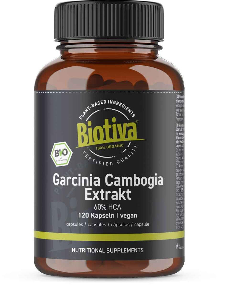 Garcinia Cambogia Extract Organic High Dose 120 Capsules - 2 Monthly Dose - Vegan - Malabar Tamarind - Made and Controlled in Germany - Biotiva - NewNest Australia