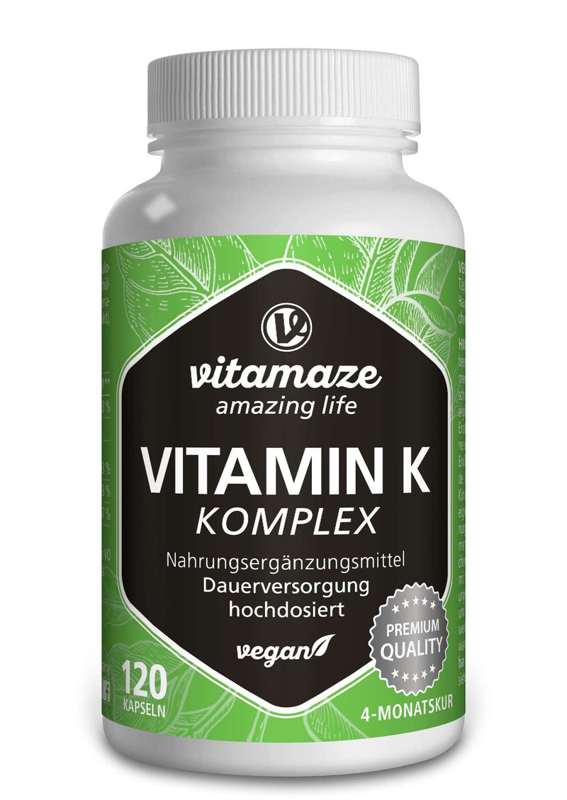 High-dose & vegan vitamin K complex, K1 1,000 mcg + K2 menaquinone (1,000 mcg MK4 + 200 mcg MK7), 120 capsules for 4 months, best bioavailability, Made in Germany - NewNest Australia