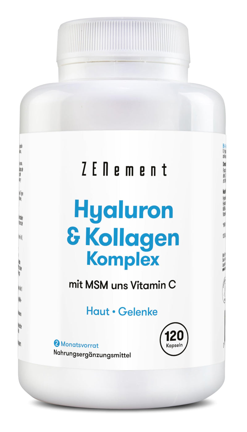 Hyaluronic acid collagen complex, skin & hair complex enriched with MSM & vitamin C, 120 capsules | Laboratory tested, without additives | Zenement - NewNest Australia