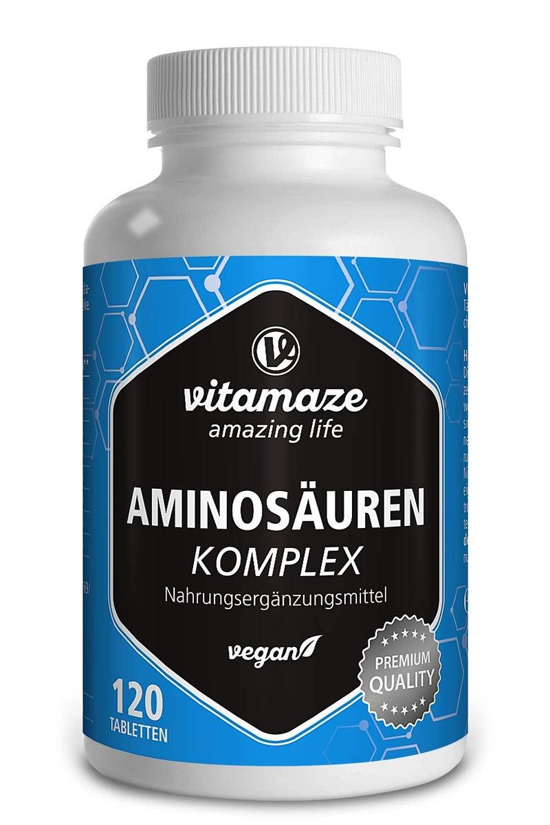 Amino acid complex, high dosage & vegan, 120 tablets with 8 essential amino acids EAA (including tryptophan, lysine, leucine, tyrosine), nutritional supplement without additives, Made in Germany - NewNest Australia