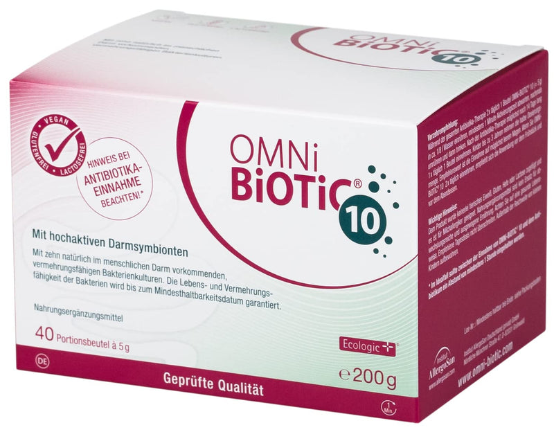 OMNi BiOTiC 10 | 40 portions (200g) | 10 bacterial strains | 10 billion germs per daily dose | powder | With inulin | Vegan | Gluten free | Lactose free | For daily use 40 servings (pack of 1) - NewNest Australia