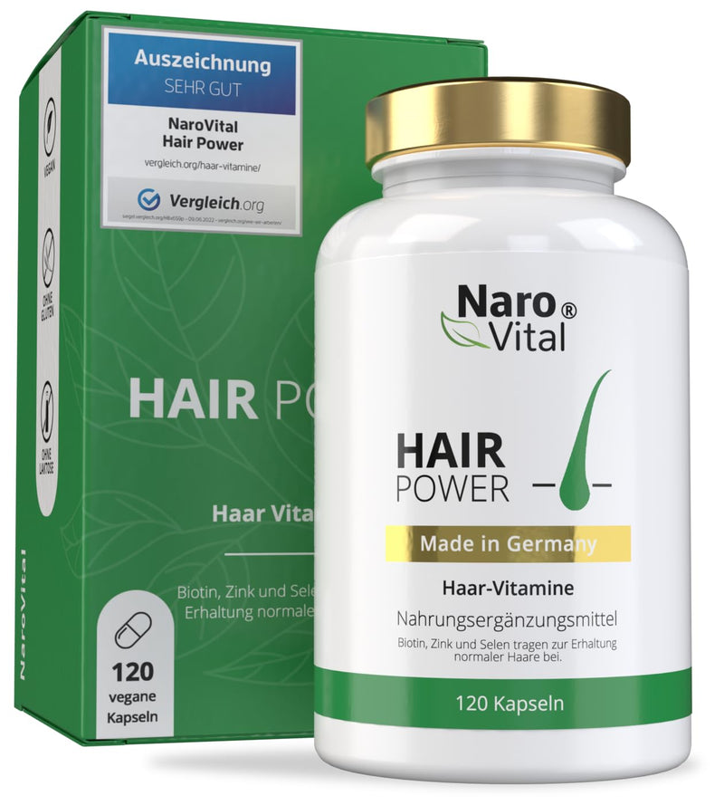 NaroVital hair vitamins - high dosage with biotin, zinc, selenium, OPC, millet extract (rich in silicon and silica) - 120 capsules (2 months) - hair and beard growth - women and men - NewNest Australia