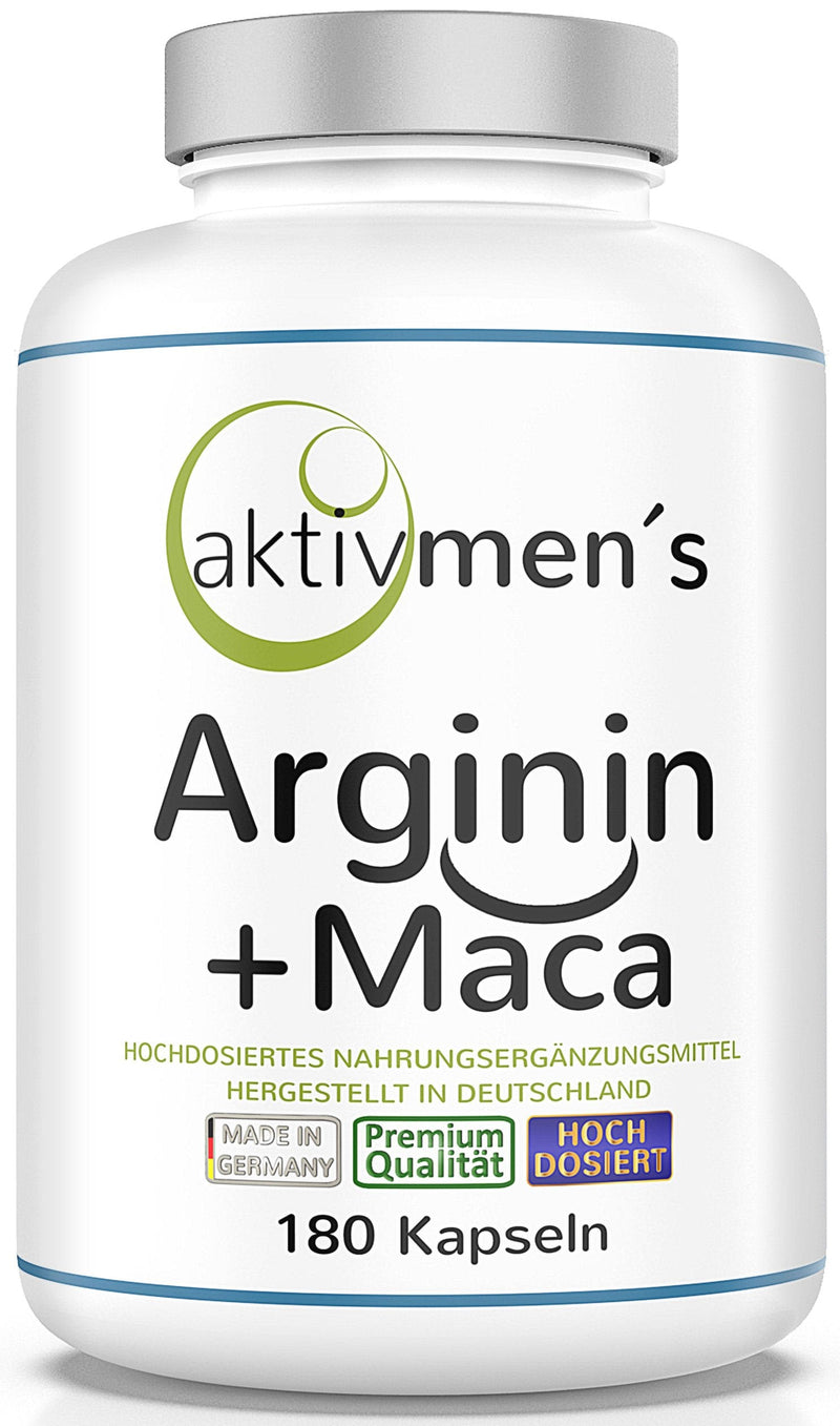 Aktivmen Arginine + Maca High Dose ‚ For Highly Active Men ‚ Tested By Experts ‚ 100% Vegan 180 Capsules, L-Arginine Base 3600 + Maca 6000 (Maca Root Extract 20:1) 1 Tin (1 X 140 G) - NewNest Australia