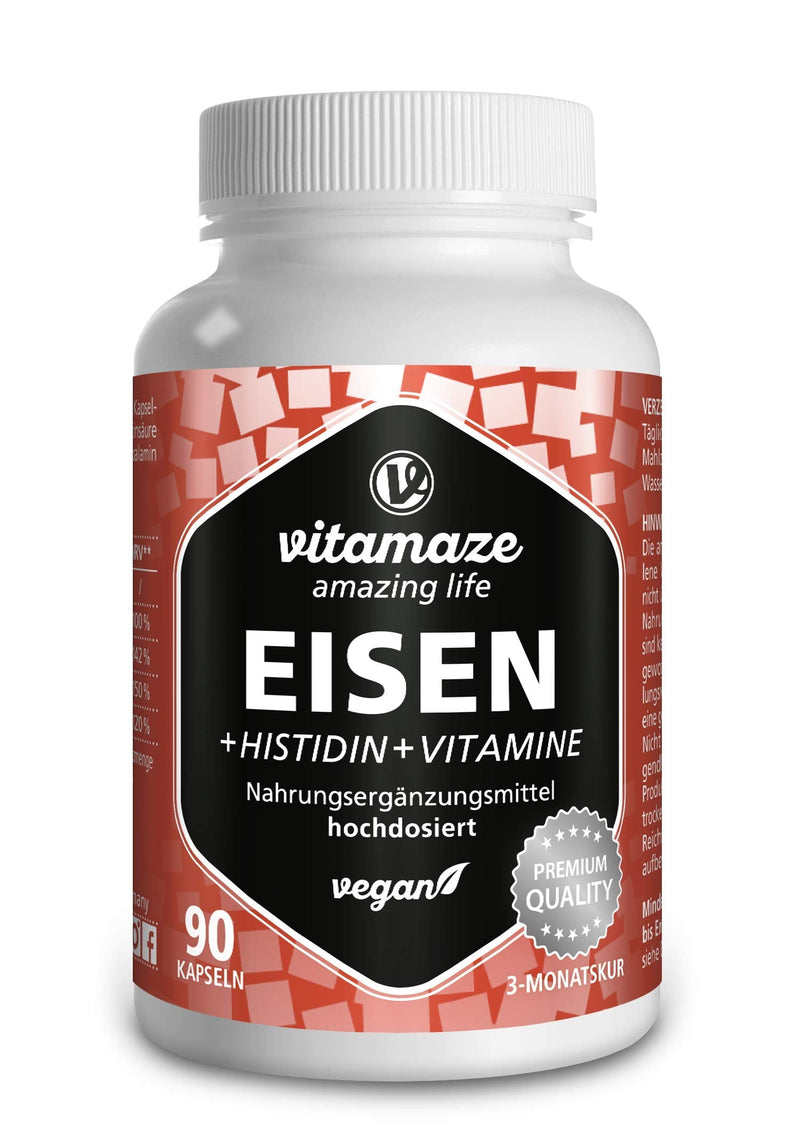 Iron Capsules High Dose & Vegan, 20 Mg With Vital Formula + Histidine + Vitamins For Optimal Bioavailability, 90 Capsules For 3 Months, Natural Supplement Without Additives, Made In Germany - NewNest Australia