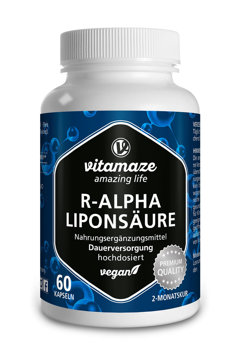 High-dose R-alpha lipoic acid, 200 mg per capsule, vegan, 2-month treatment, natural form of thioctic acid, quality product, bioactive dietary supplement without unnecessary additives, Made in Germany - NewNest Australia