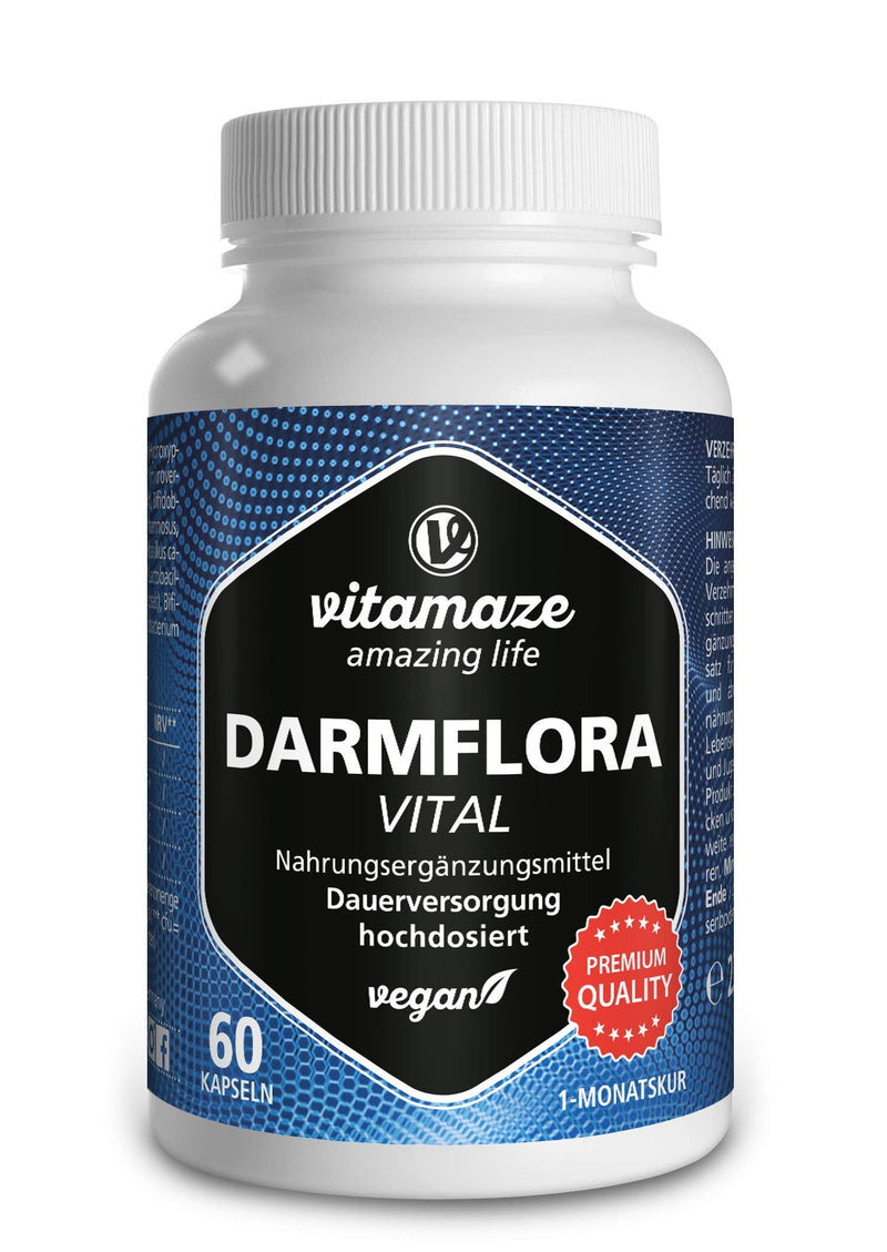 Darmflora Vital capsules, high dosage, enteric-resistant, 60 vegan capsules of probiotics for 1 month of intestinal treatment with 12 active intestinal bacterial cultures + inulin, 16.2 billion CFU per day, Made in Germany - NewNest Australia