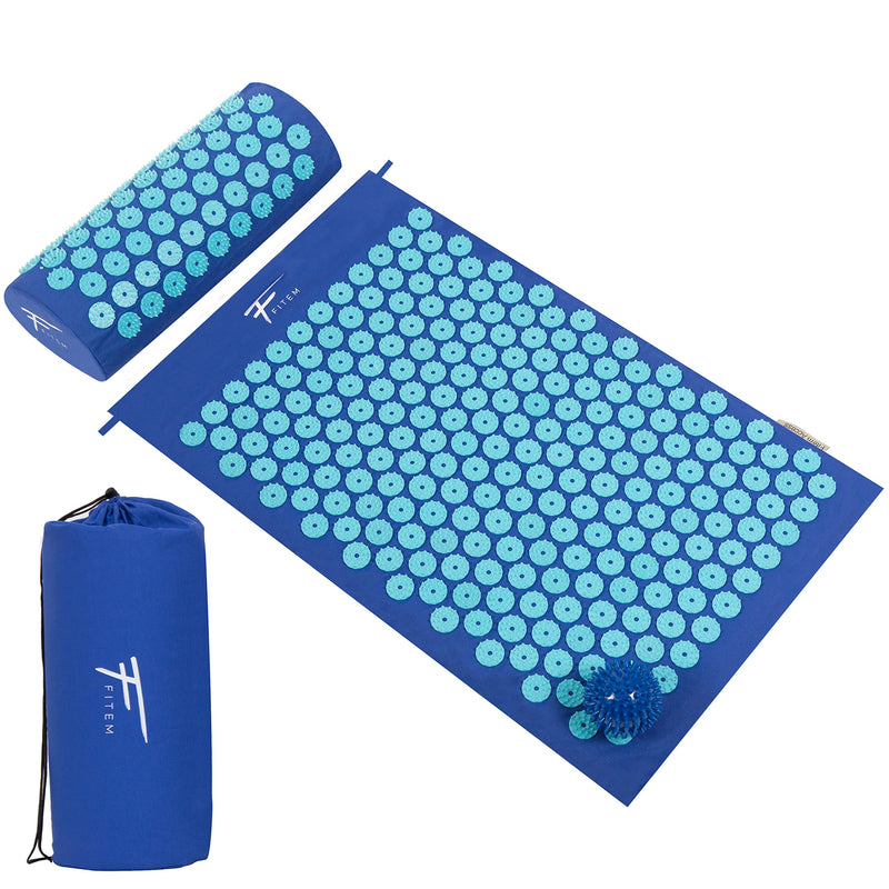 Fitem Acupressure Set ‚ Acupressure Mat, Acupressure Cushion, Bag, Massage Ball For Relieving Of Pain In The Back And Neck ‚ Sciatica ‚ Back Massage, Muscle Relief And Recovery After Exercise Qc-M230Andqc-Pl66-Blue Blue-Turquoise - NewNest Australia
