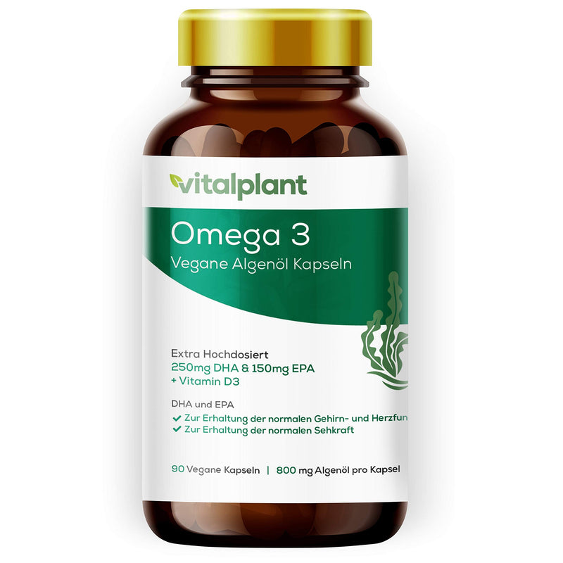 Vitalplant Omega 3 Vegan | 250Mg Dha + 150Mg Epa Per Capsule | 90 Capsules Of High-Dose Omega 3 Fatty Acids From Algae Oil | + Vitamin D3 | Herbal Alternative To Fish Oil Capsules - NewNest Australia