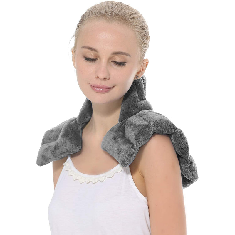 AROMA SEASON Cherry stone pillow neck and shoulder for microwave with scented aroma | grain pillow | Heat pad | Neck pillow (grey) Grey - NewNest Australia