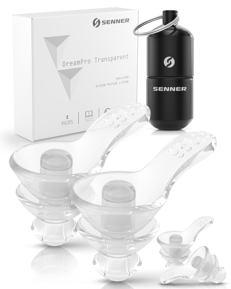Senner ® DreamPro - Ear plugs for peaceful sleep - Hearing protection ideal in noisy environments and for side sleepers - Anti snoring ear plugs - Hypoallergenic, with 2 sizes, aluminum container - NewNest Australia