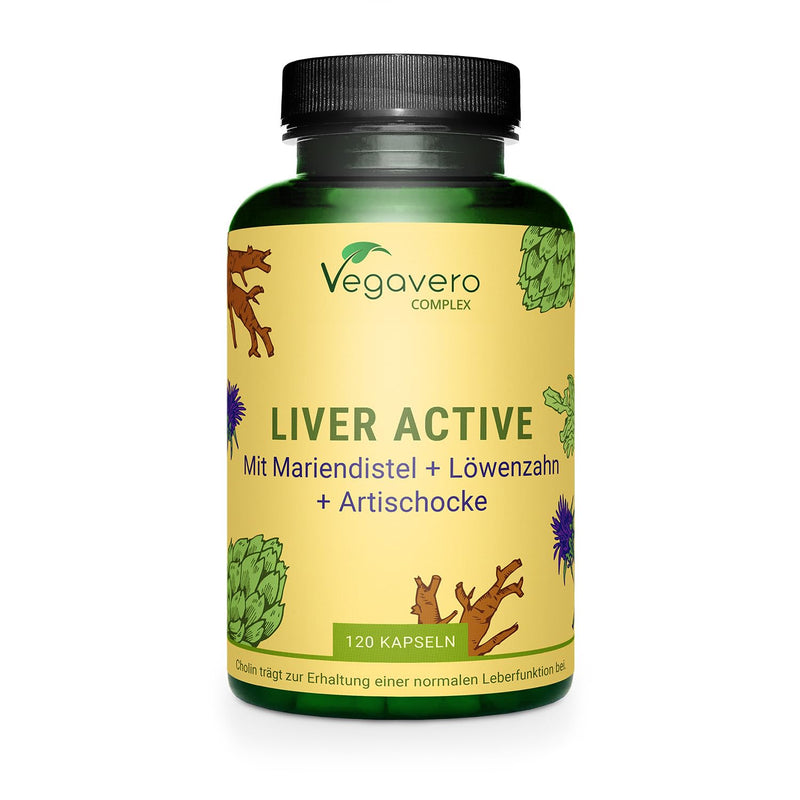 LIVER complex Vegavero® | Milk thistle, artichoke, dandelion, choline & chicory | With Silymarin & Cynarin | High-dose extracts | Liver & fat metabolism* | Vegan & No Additives | 120 capsules - NewNest Australia