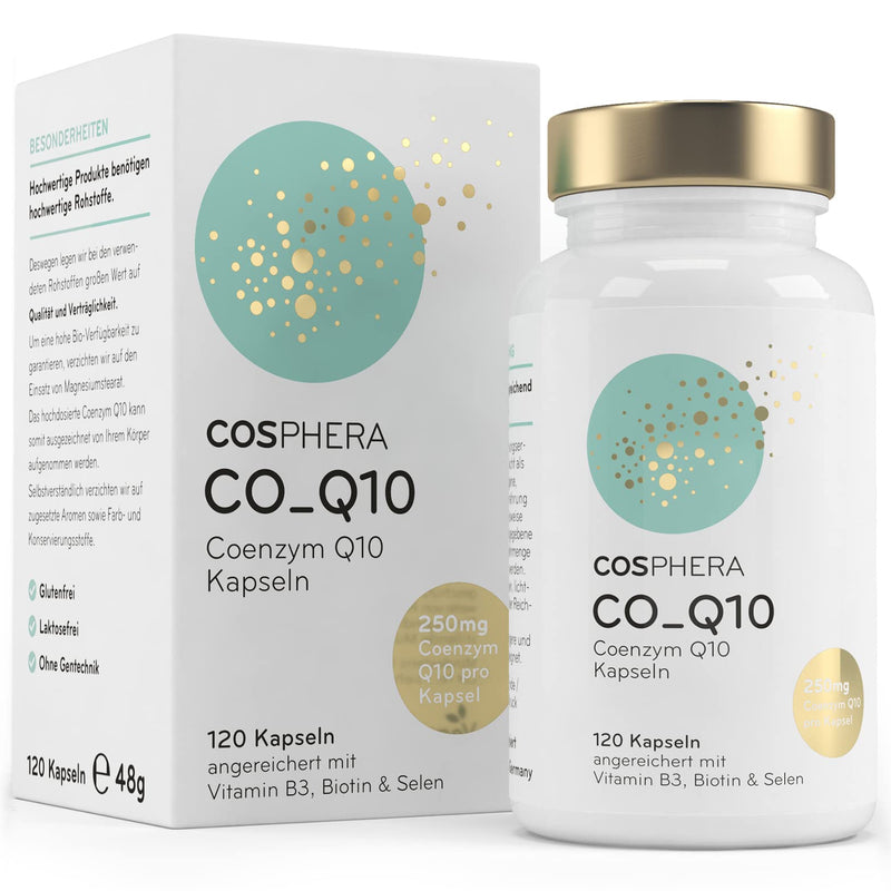 Coenzyme Q10 - High Dose With 250 Mg Per Capsule 120 Vegan Capsules In A 4 Month Supply. Enriched With Vitamin B3, Biotin And Selenium. For Skin, Anti-Aging, Cardiovascular, Nervous And Immune System. - NewNest Australia
