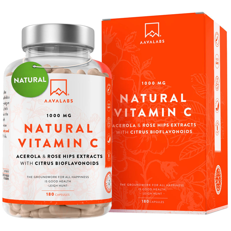 Vitamin C High Dose Vegan - Acerola Vitamin C 1000mg per daily dose (2 capsules) with rose hips and citrus bioflavonoids from orange fruit extract - 180 natural vitamin C capsules - NewNest Australia
