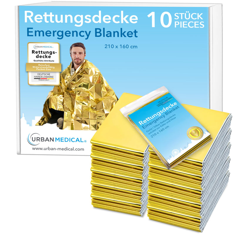URBAN MEDICAL Premium emergency blankets | Protection from cold and heat | 5-15 pieces | Double Sided Emergency Blankets - Gold/Silver | Large rescue foils for first aid | 210x160cm 10 - NewNest Australia