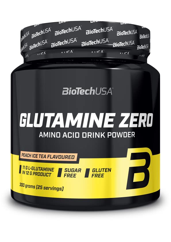 BioTechUSA Glutamine Zero, flavored powder formula with the amino acid glutamine, sugar-free, gluten-free, 300 g, peach iced tea - NewNest Australia