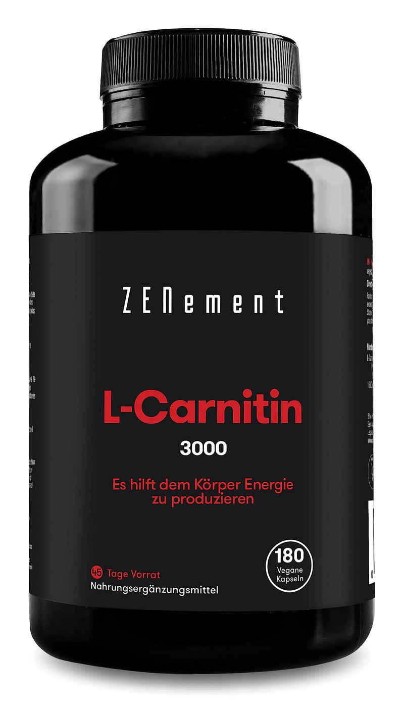 L-Carnitine high dose, 180 capsules, 3000 mg per daily serving | Premium: 100% L Carnitine Tartrate | Laboratory tested, vegan, no additives | Zenement - NewNest Australia