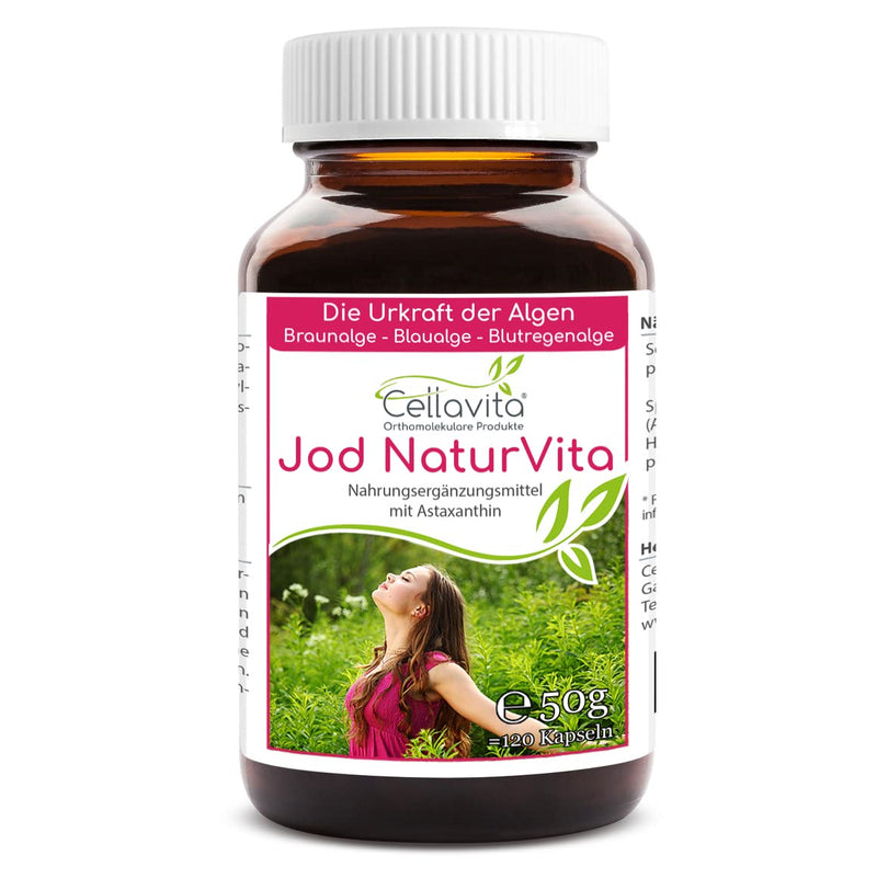 Cellavita Iodine Nature Vita 4-month supply 120 capsules | made from kelp algae with astaxanthin - brown algae blue algae blood rain algae | natural source of IODINE | Seaweed without additives - NewNest Australia