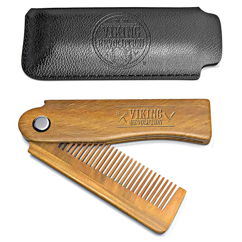 Foldable beard comb for men with case - Natural butterfly comb with gift box - Green sandalwood comb for grooming and combing hair, beards and mustaches from Viking Revolution - NewNest Australia