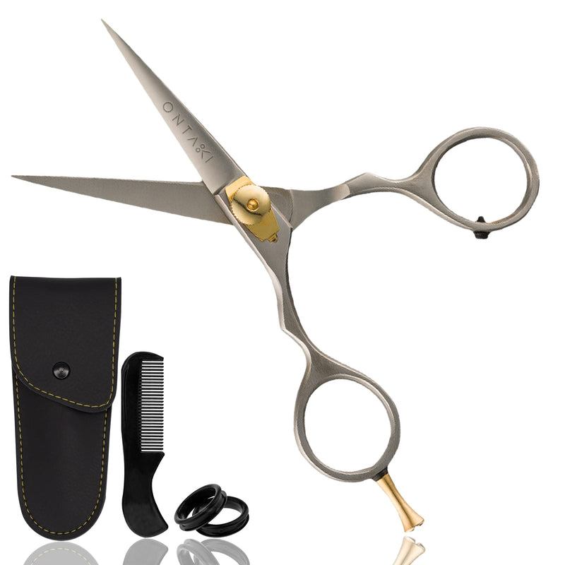ONTAKI Premium hand-forged mustache scissors hairdressing salon Japanese scissors steel beard mustache hair scissors pony haircuts beard scissors for men hair cutting scissors 14 cm rest hook silver silver 5.5 inches - NewNest Australia