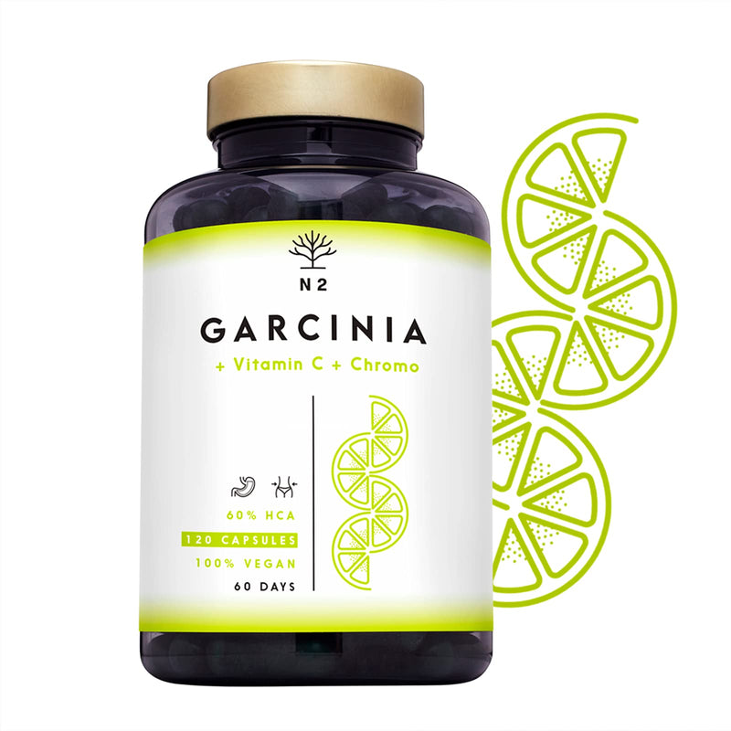 Garcinia Cambogia High-Dose Capsules, Vitamin C, Chromium. Appetite Suppressant, Fat Burner, Weight Loss, Hca 60%. 120 Herbal Capsules. Vegan Certified. N2 Natural Nutrition - NewNest Australia