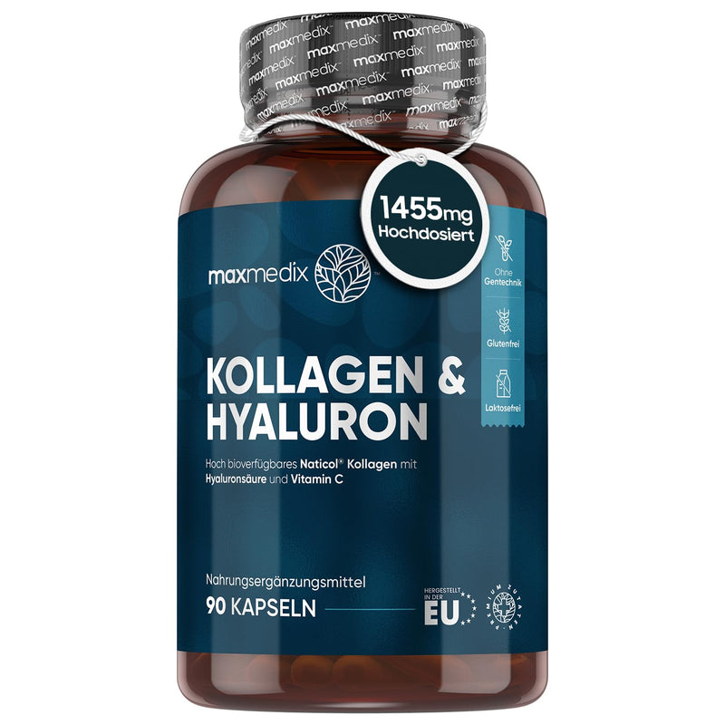 Maxmedix Collagen Hyaluronic Acid Capsules - 90 Capsules - 1200 Mg Naticol Sea Collagen Hydrolysate Powder With Vitamin C, Coenzyme Q10 (Coq10) & Zinc - Laboratory Tested In Germany - Collagen Complex - NewNest Australia