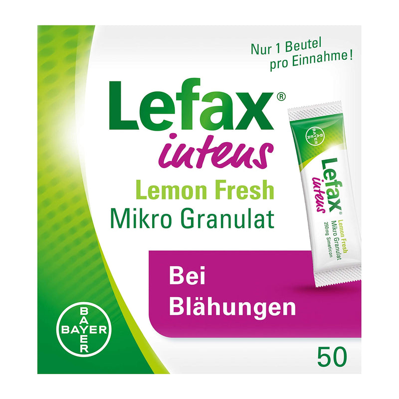 Lefax Intens Lemon Fresh micro granules for severe flatulence and other gas-related complaints such as pressure and fullness, cramp-like abdominal pain, ideal for on the go, 50 bags of 50 pieces (pack of 1) - NewNest Australia
