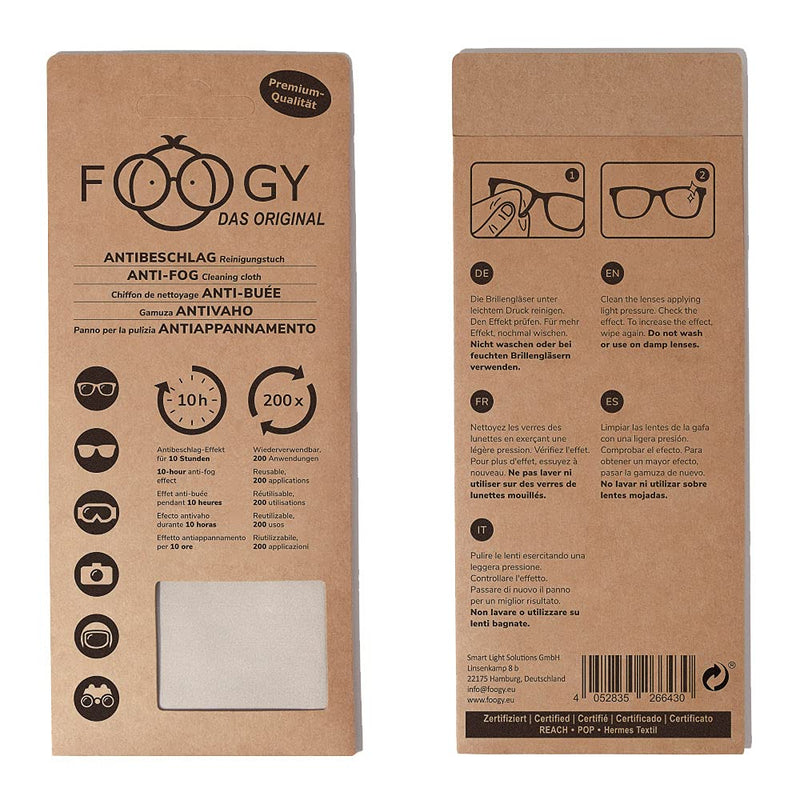 FOOGY anti-fog cloth glasses cleaning cloth made of gray microfibre, anti-fog cloth glasses, dry, nano technology for the anti-fog effect, NO anti-fog spray required - NewNest Australia