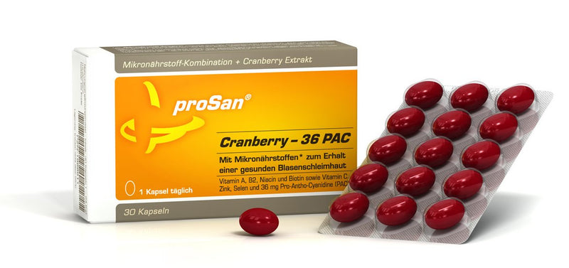 proSan Cranberry-36 PAC (30 capsules) | 3x strong: 36 mg cranberry PAC + micronutrients for the bladder mucosa and a strong immune system | only 1 capsule daily | Quality from Germany - NewNest Australia