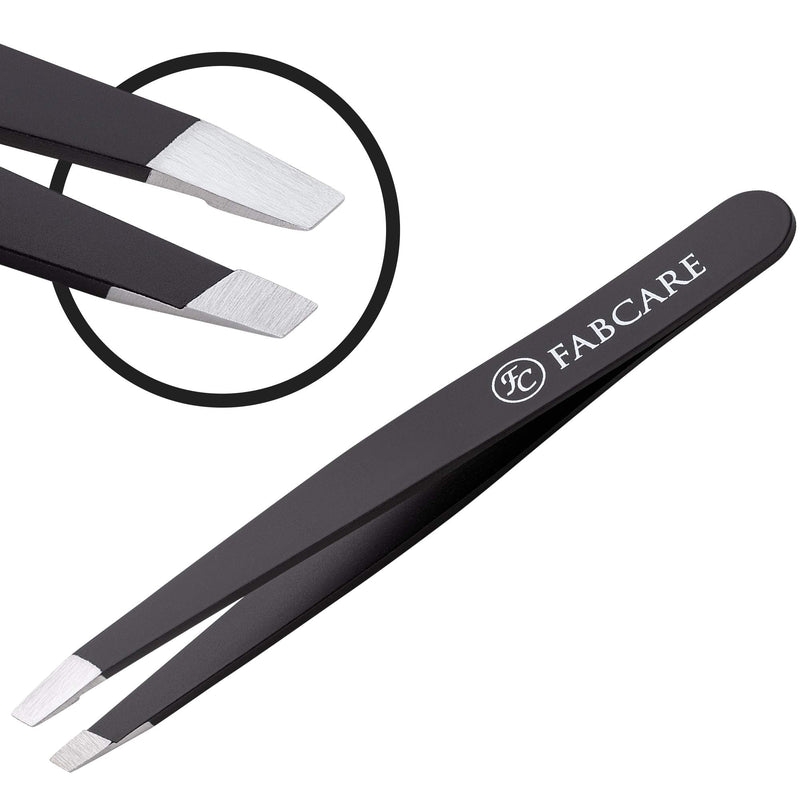 Fabcare Tweezers For Eyebrow Plucking (Slanted) Including Case - Improved Tip - Professional Eyebrow Tweezers With Non-Slip Coating - Plucking Tweezers For Hair Removal - Pointed Tweezers - NewNest Australia