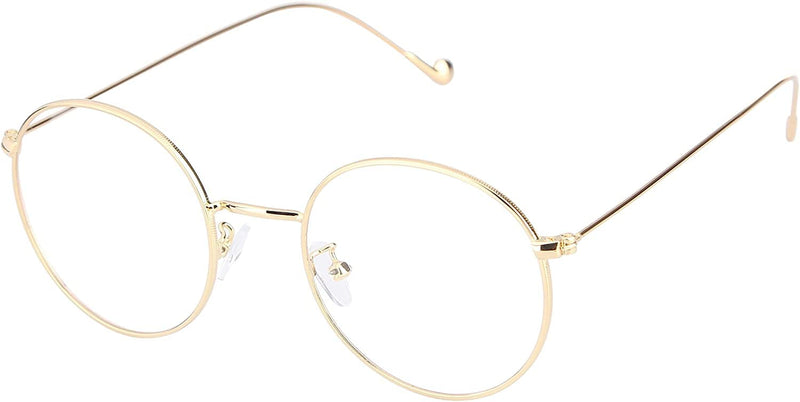 sigaer glasses nerd glasses retro round unisex metal frame glasses frame decorative glasses 140x50mm gold - NewNest Australia