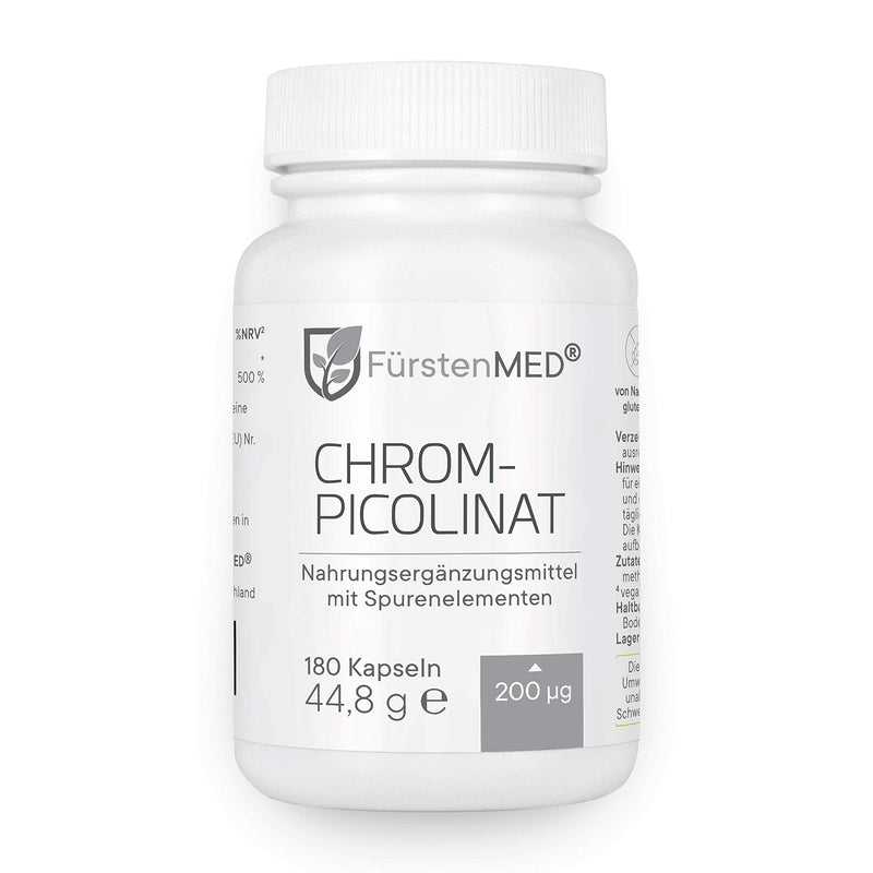 FürstenMED® Chromium capsules made from Chromium Picolinate (chromium picolinate) - essential trace element with 200 mcg - 180 vegan capsules - no tablets - NewNest Australia