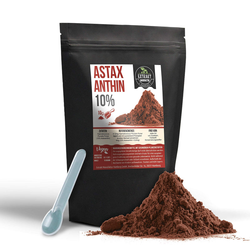 Haematococcus Pluvialis 10g POWDER | 10% ASTAXANTHIN - vacuum packed | Naturally pure without additives and laboratory tested | Highly dosed vegan & bottled in Germany (10% Astaxanthin 10g) 10 g (pack of 1) - NewNest Australia
