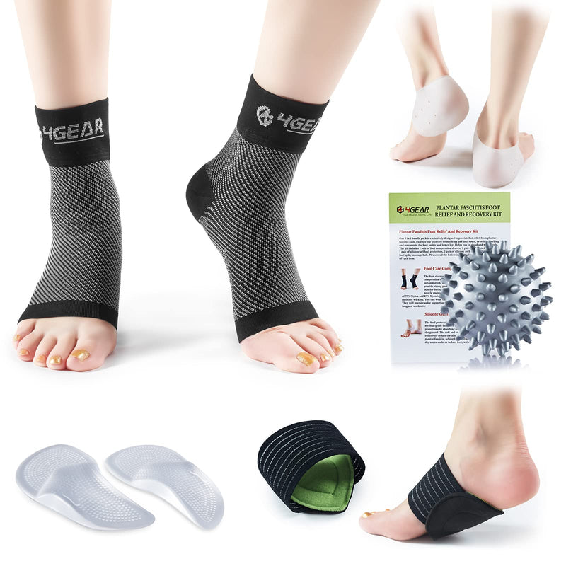 Plantar Fasciitis Relief & Recovery Kit ‚ Pack Of 9 Foot Care Compression Sleeve Silicone Heel Protective Massage Ball Cushioned Arch Supports And Inserts ‚ Pain Relief & Increase Blood Flow - NewNest Australia