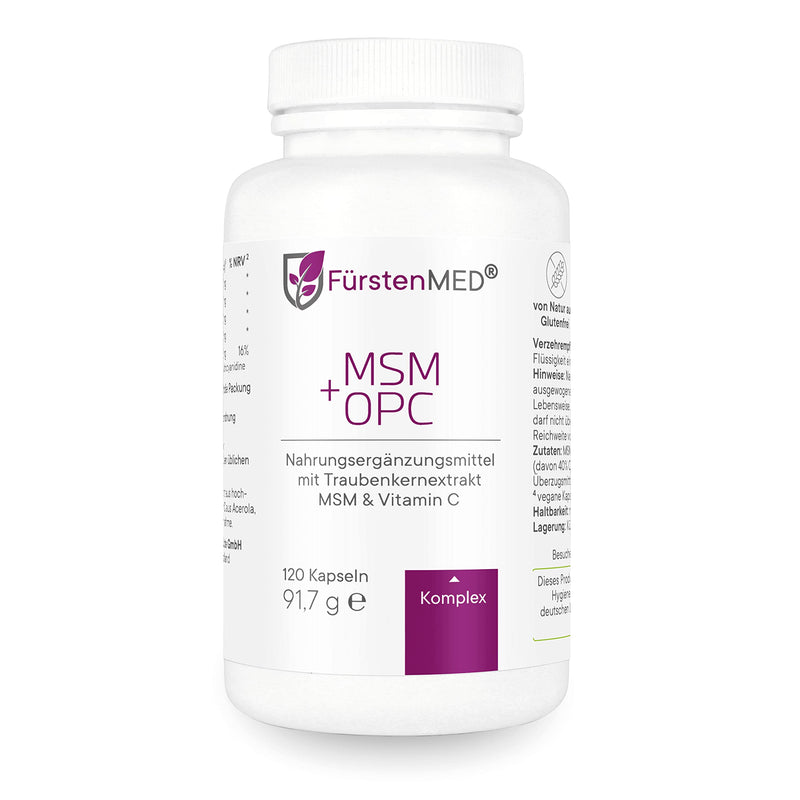 FürstenMED® MSM capsules - 1420mg MSM powder + OPC 427mg & vitamin C per daily dose - MSM capsules high dosage & vegan - high-quality organic sulfur - NewNest Australia