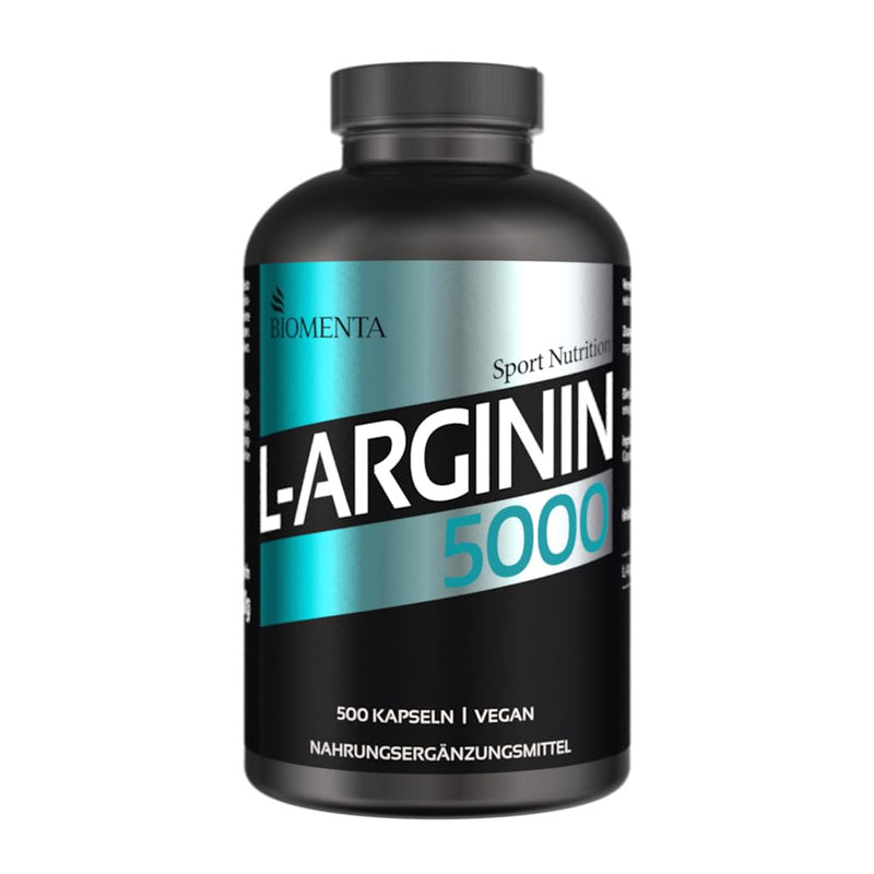 BIOMENTA L-Arginine 5000 - 500 high-dose arginine capsules - vegan - normal size - premium quality - NewNest Australia
