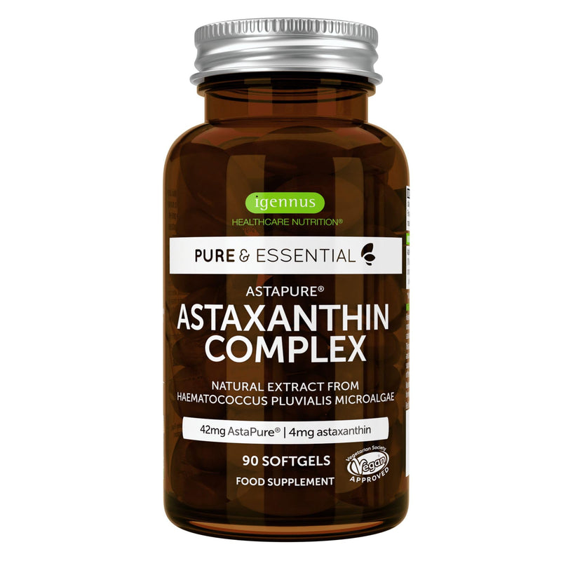 Astaxanthin complex, vegan & natural antioxidants from 42mg AstaPure, with 4mg astaxanthin + lutein and zeaxanthin, 90 soft capsules, from Igennus - NewNest Australia