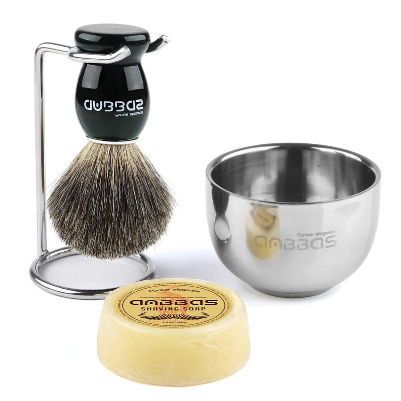 Anbbas Shaving Set Badger Hair Shaving Brush Stainless Steel Shaving Brush Stand Shaving Soap Bowl Mug Goat Milk Soap for Men Gift Set3 - NewNest Australia