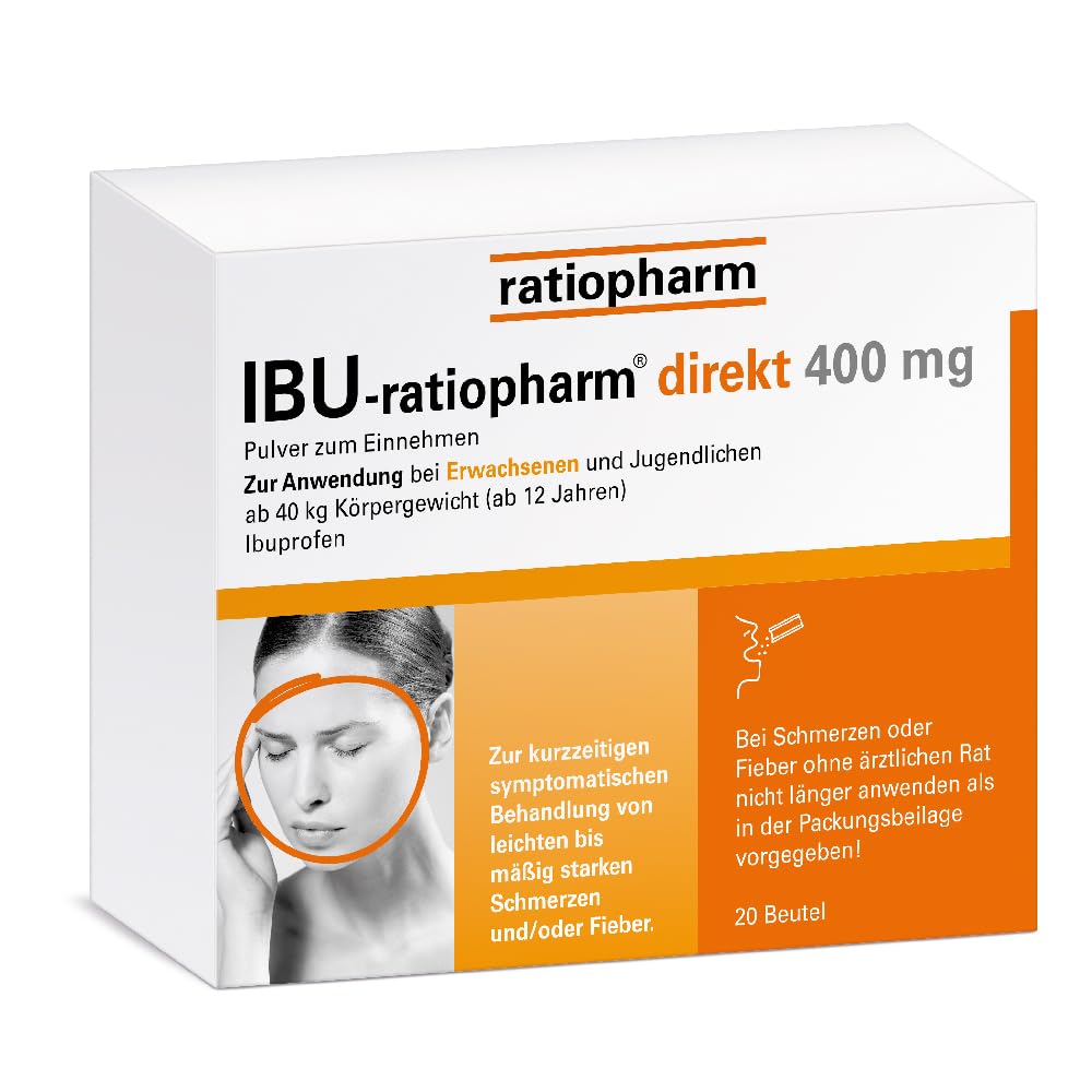 IBU-ratiopharm direct 400 mg powder: The painkiller for on the go to take without water. Active ingredient Ibuprofen, 20 pieces - NewNest Australia