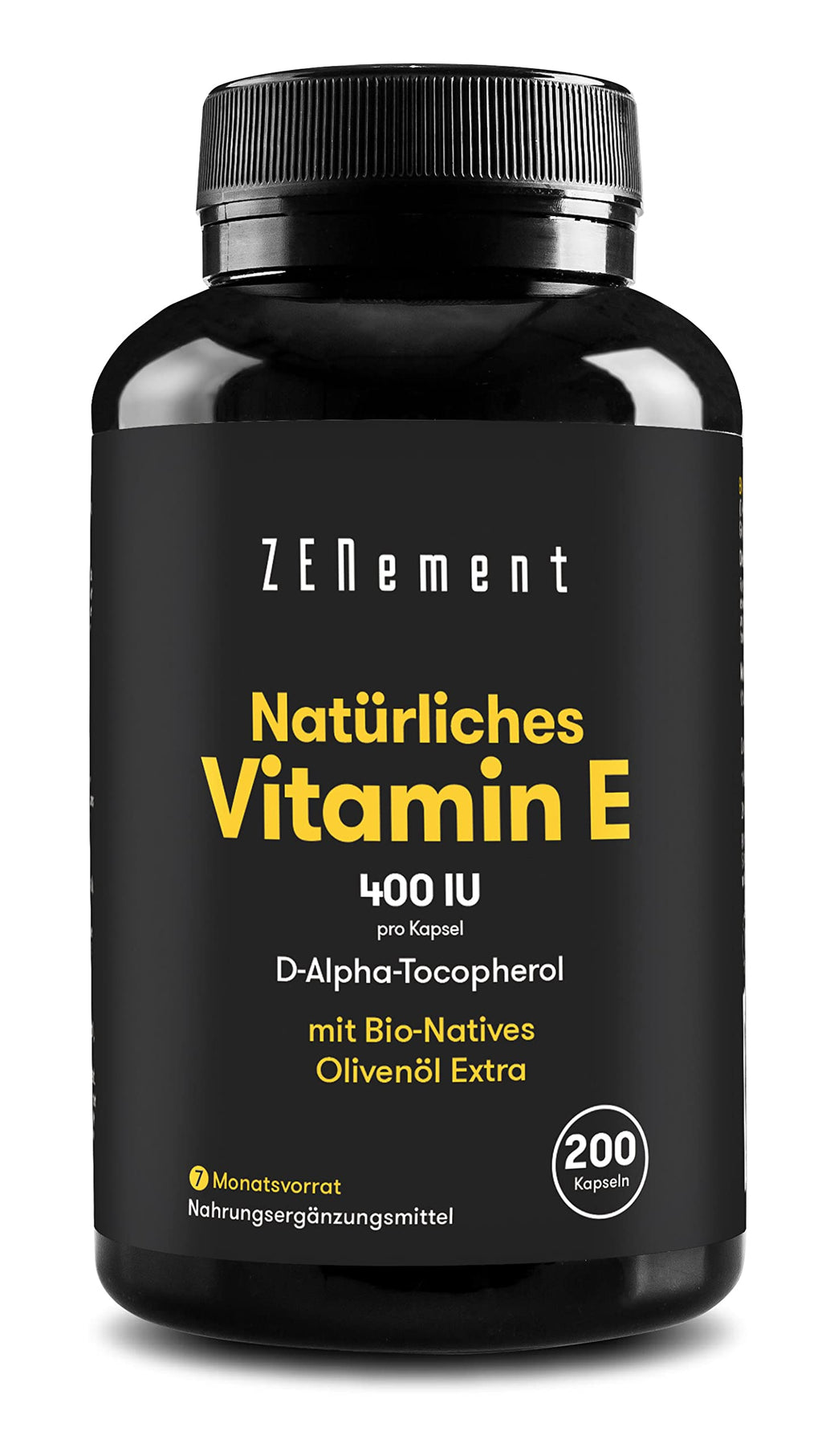 Natural vitamin E (D-alpha-tocopherol), 400 IU bioactive vitamin E per capsule | 200 Softgels With Organic Extra Virgin Olive Oil High Dose for 7 Months Supply | Laboratory tested | Zenement - NewNest Australia