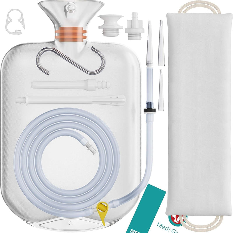 Medi Grade Enema Kit For Intimate Cleaning For Home - 2L Capacity - 14 Pieces - Enema Kit With Reusable, Accessory, Instructions, Portable Bag And More - 100% Transparent - NewNest Australia