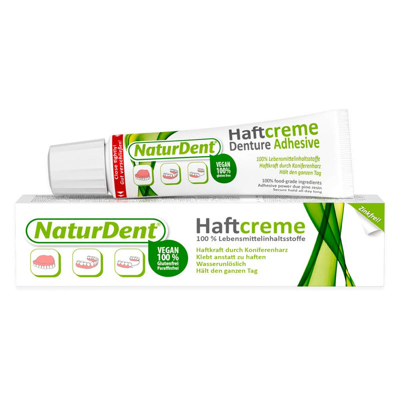 Naturdent adhesive cream | The first natural adhesive cream | Insoluble in water - no rinsing, only 1 x daily | 100% food ingredients, vegan, no chemical burden on the body | 40g - NewNest Australia