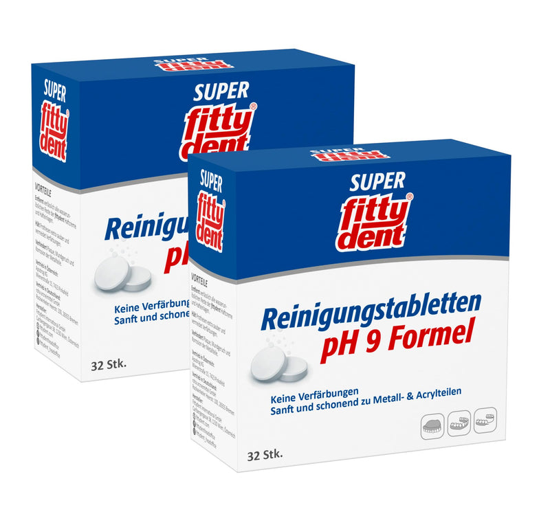 2 x Fittydent cleaning tablets 32 pieces - cleaning & care cleaning tablets with ph9 care formula - prevent discoloration - NewNest Australia