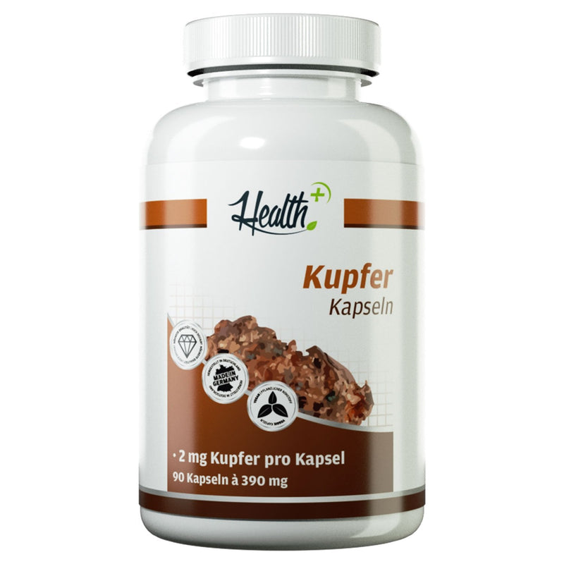 Health+ Copper - 90 capsules of pure copper gluconate, essential trace element, iron supplements and minerals, Made in Germany - NewNest Australia