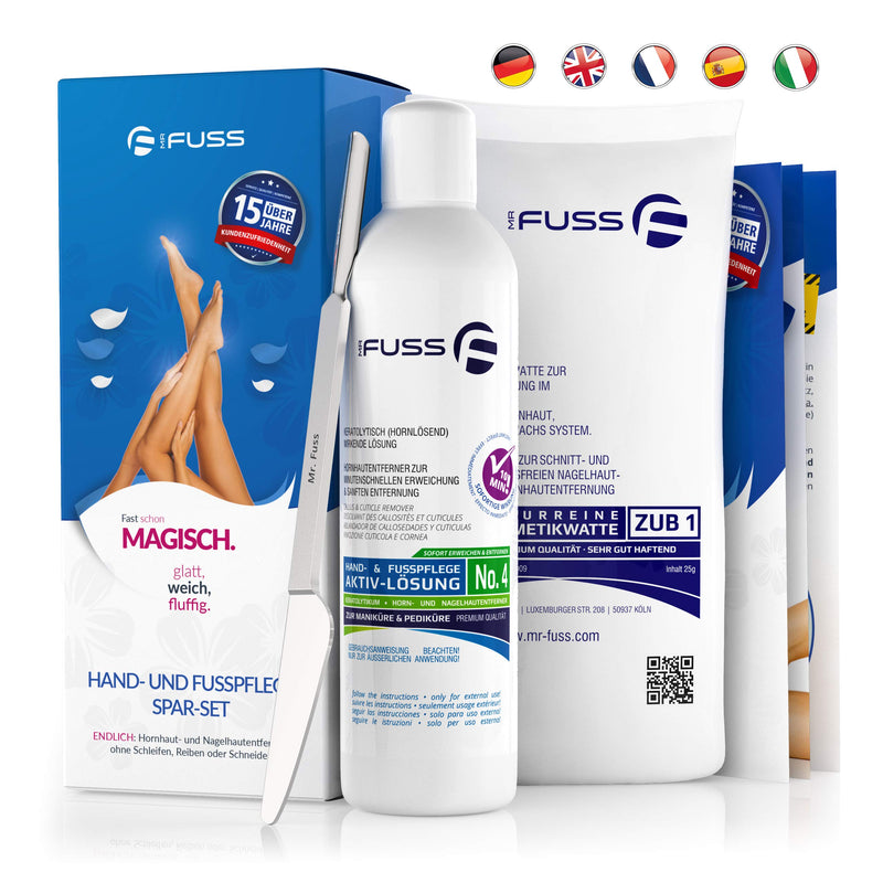 Callus remover Mr. Fuss® solution no. 4 - quickly emollient - 250ml Plus Pack Multi - against calluses, cuticles, pressure points, calluses with immediate effect in 10 minutes - NewNest Australia