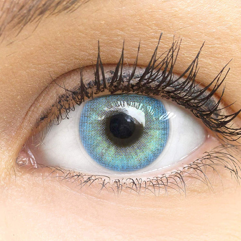 Very opaque and natural blue contact lenses SILICONE COMFORT NEW in colored blue + container from GLAMLENS - 1 pair (2 pieces) - DIA 14.00 - without strength 0.00 diopters 0.0 diopters 8.6 millimeters 14.00 millimeters 2.0 - NewNest Australia