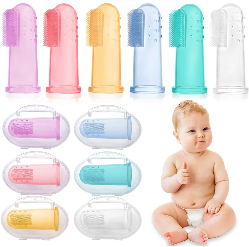Hbselect Pack Of 6 Baby Finger Toothbrush, Baby Tongue Cleaner, Dental Care, Silicone Oral Care With Storage Box, Teeth Brushing, Massage For Oral Cavity, 0-24 Months - NewNest Australia